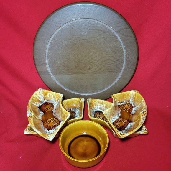 VTG Wade California Serving Set Lazy Susan Server Caramel Appetizer Dishes 6 Pie - Picture 7 of 11